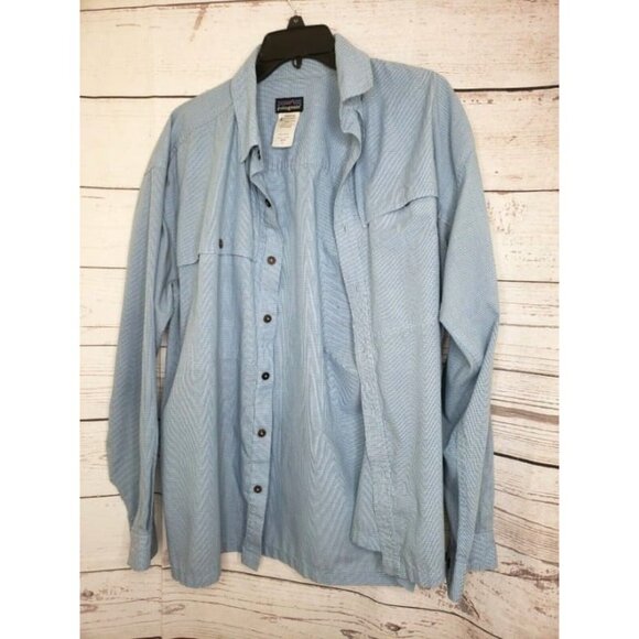 Patagonia Men’s Large Blue Organic Cotton Button-Up Long Sleeve Shirt Jacket - Picture 2 of 11